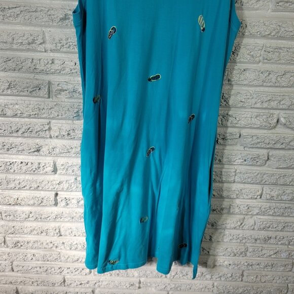 Jane Ashley Women Dress 1X Plus Sleeveless Blue Flip Flops Summer blu82e - Picture 5 of 10